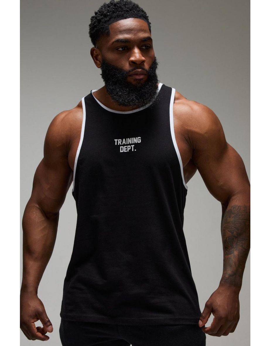 Man Active Training Dept Regular Fit  Ringer Stringer Vest - black