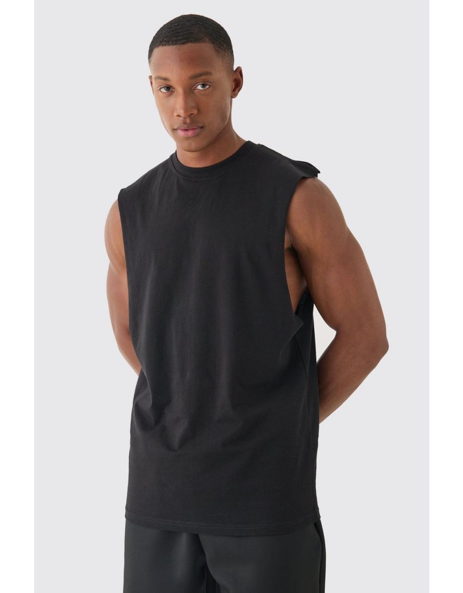 Basic Drop Armhole Tank - black
