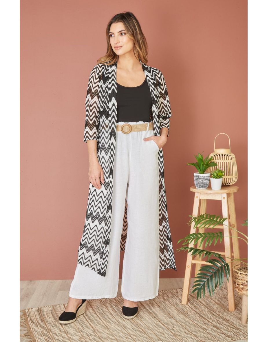 Yumi Black Zig Zag Crochet Long Knitted Kimono