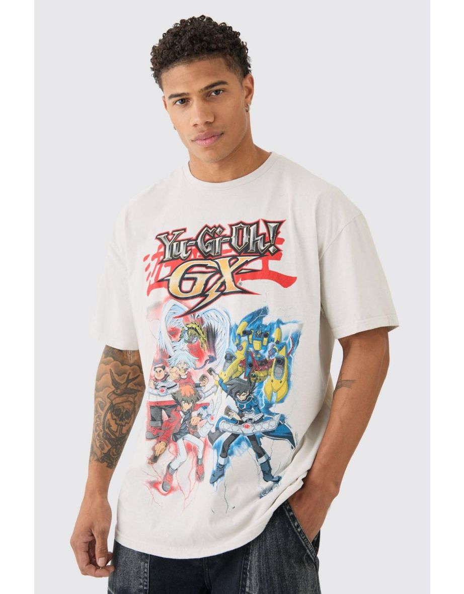 Oversized Yugioh GX License Wash Print T-shirt - sand