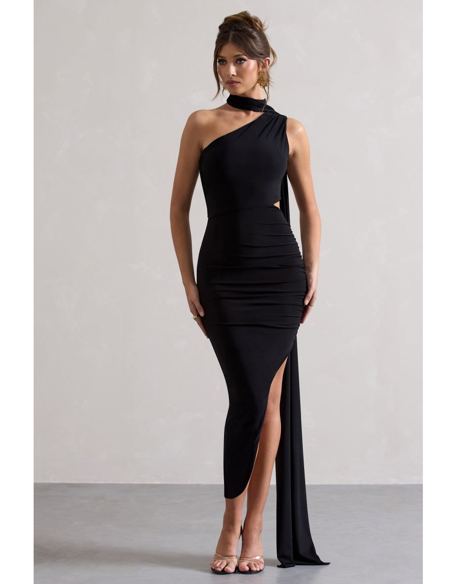 Black One Shoulder Bodycon Midaxi Dress - 4