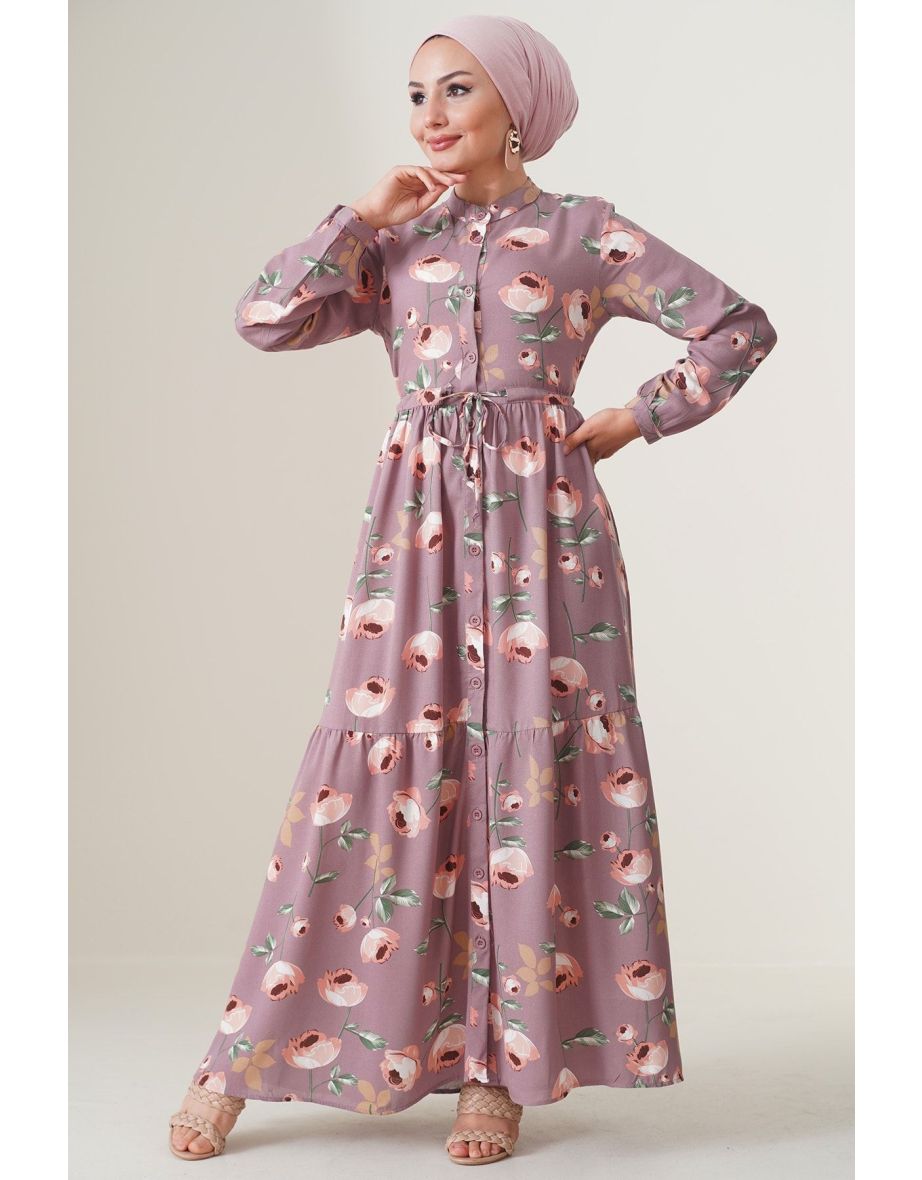 Judge Collar Hijab Dress - Dry Blue Rose