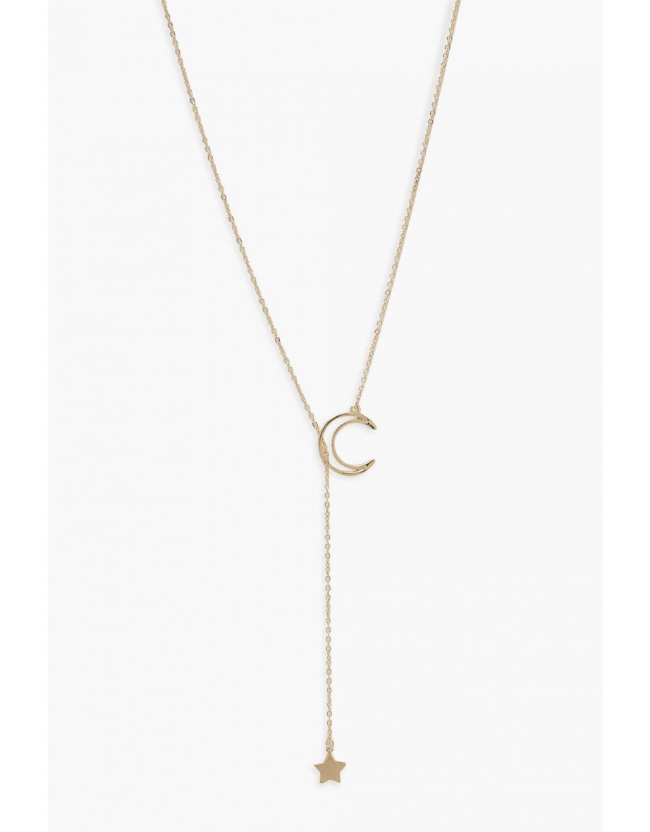 Moon And Star Adjustable Necklace - gold