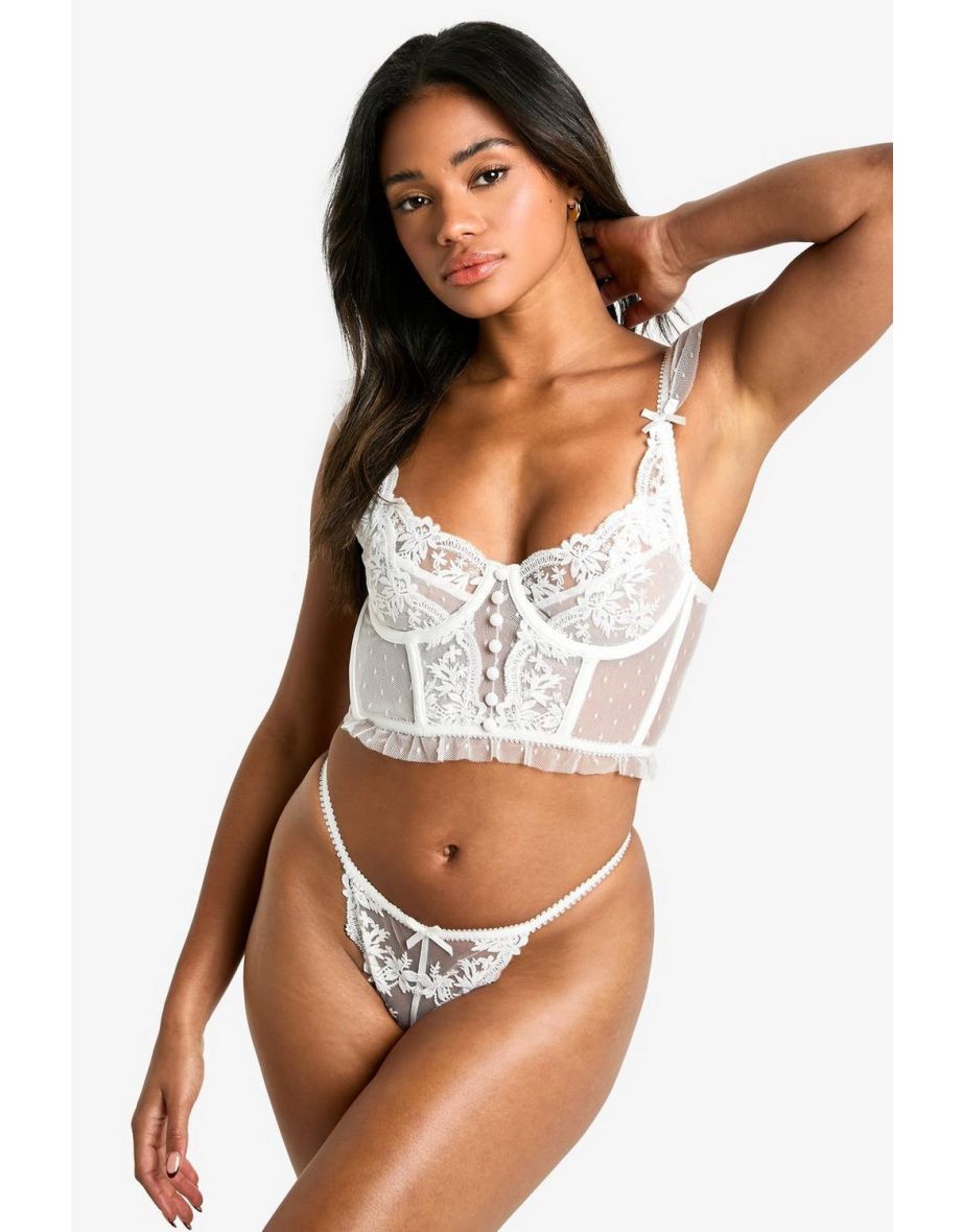 Button Frill Detail Underwired Lingerie Set