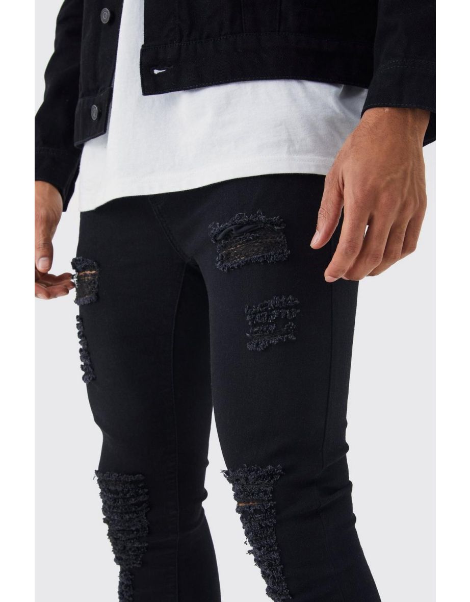 Super Skinny Jeans With All Over Rips - true black - 2