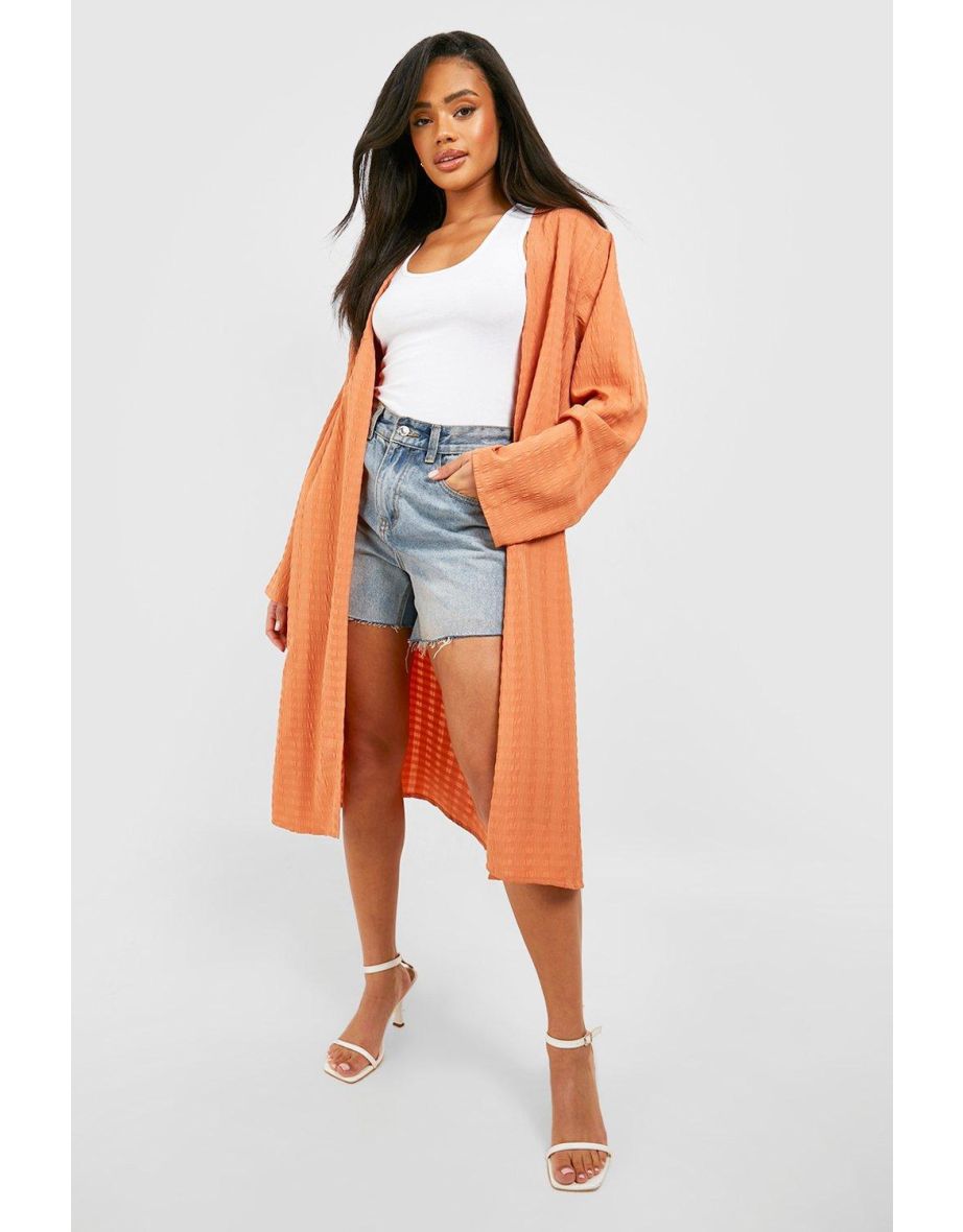 Textured Longline Kimono - rust