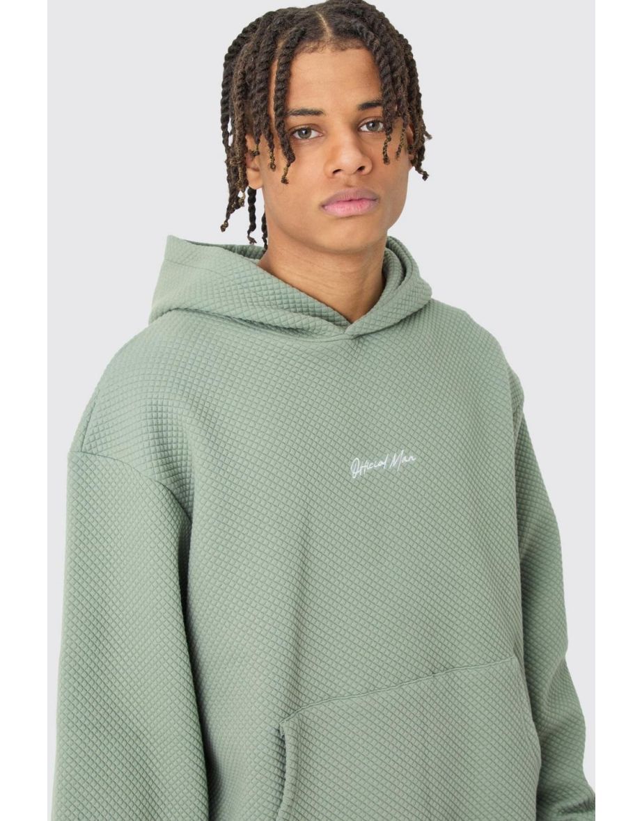 Oversized Boxy Quilted Embroided Hoodie - green - 2