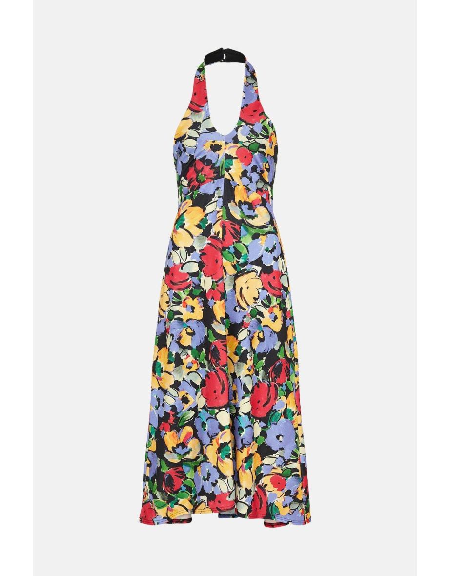 Floral Halter Neck Jersey Crepe Midi Dress - 3