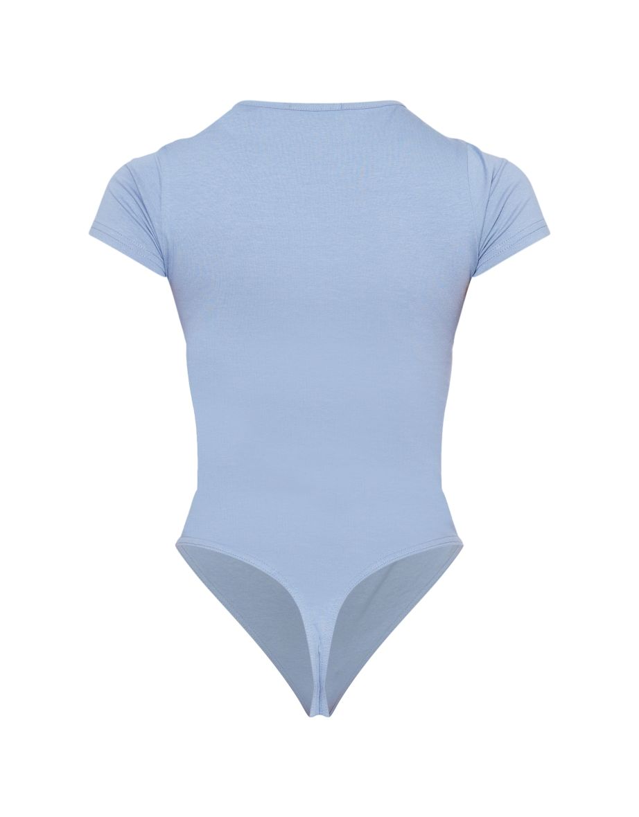Dusty Blue Cotton Short Sleeve Bodysuit - 5