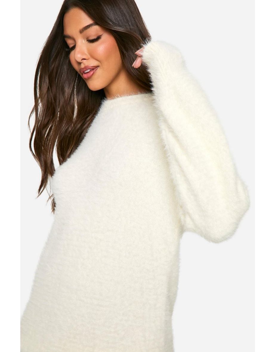 Fluffy Knitted Oversized Jumper - cream - 3