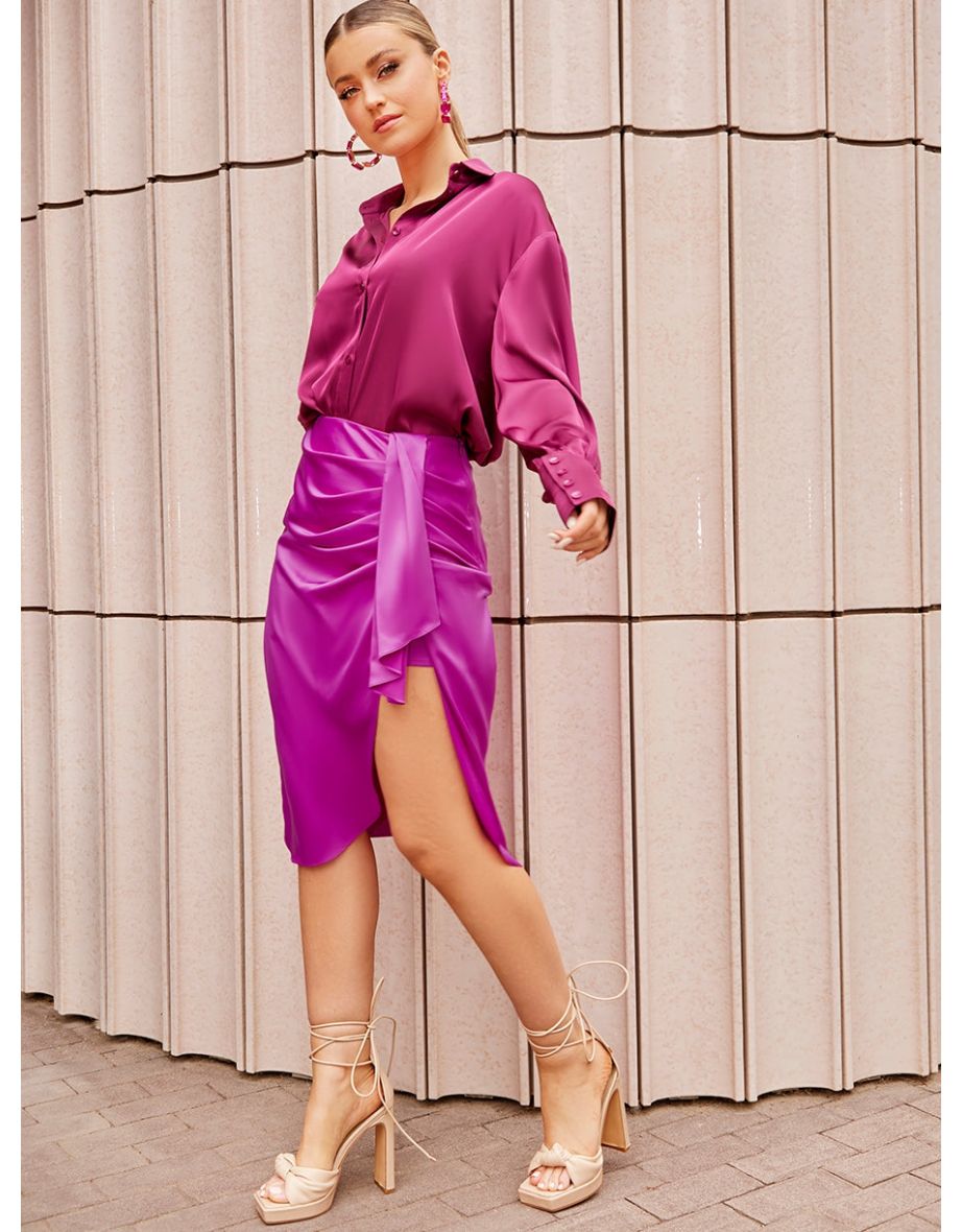 Drape Detail Midi Skirt in Purple