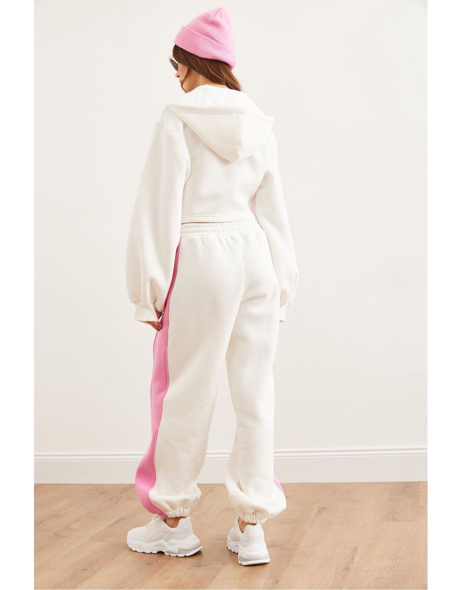 Women's Candy Pink Color Detailed Raised Thick Winter Tracksuit - 7