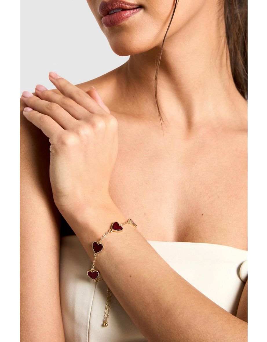 Red Enamel Scattered Heart Bracelet - red