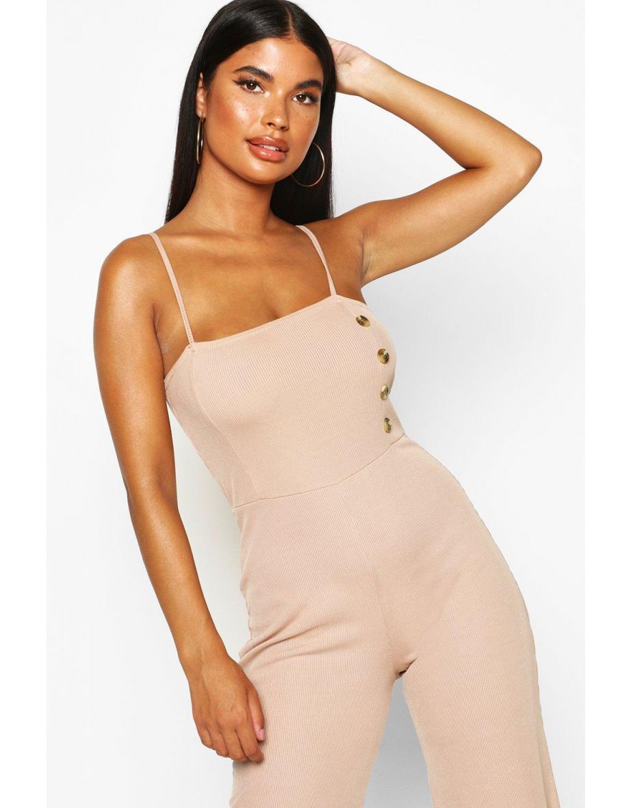 Petite Strappy Mock Horn Button Culotte Jumpsuit - black - 3