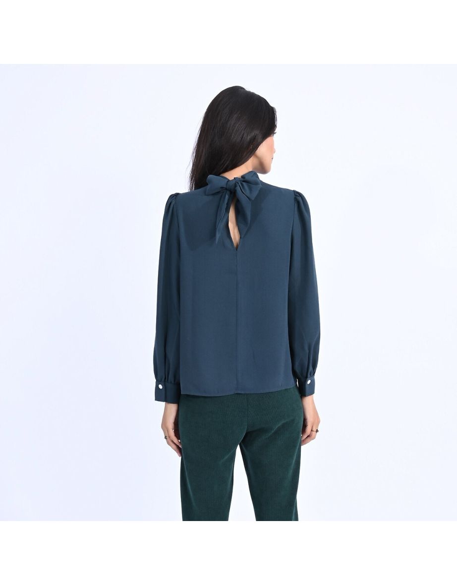 Bow Blouse with Long Sleeves - 3