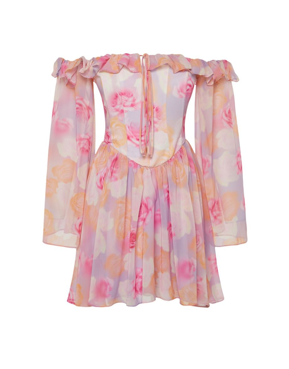 Multicolored Waist Opening/Skater Lined Flounce Chiffon Elegant Evening Dress - 7