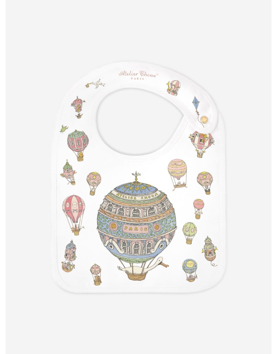 Atelier Choux Baby Satin Hot Air Balloons Bib in White