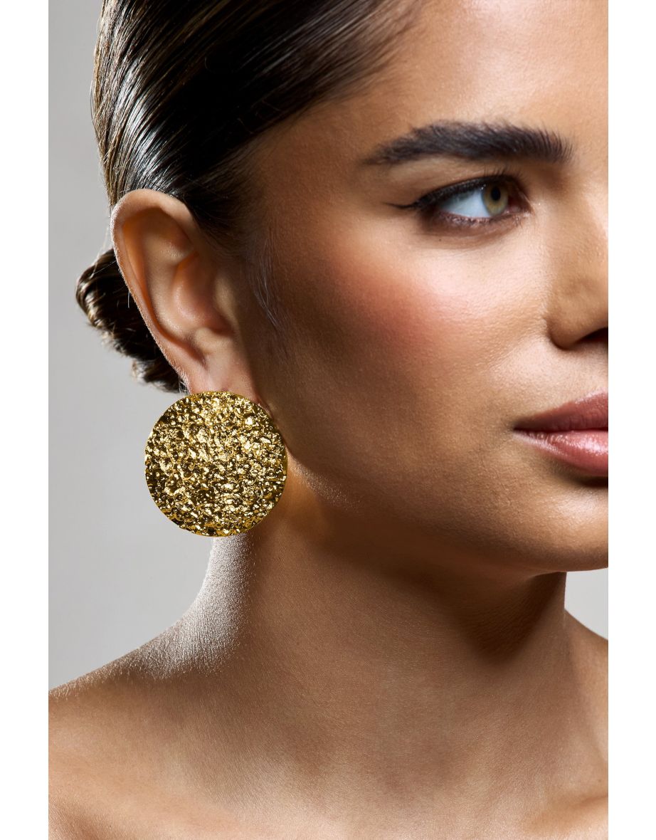 Mars | Gold Textured Statement Disc Earrings - 4