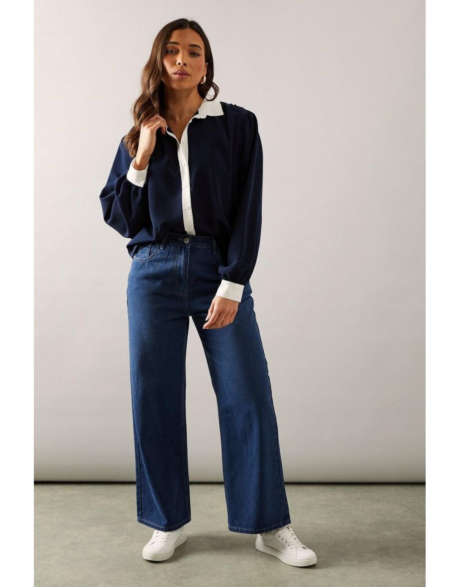 Petite Navy Button Up Shirt