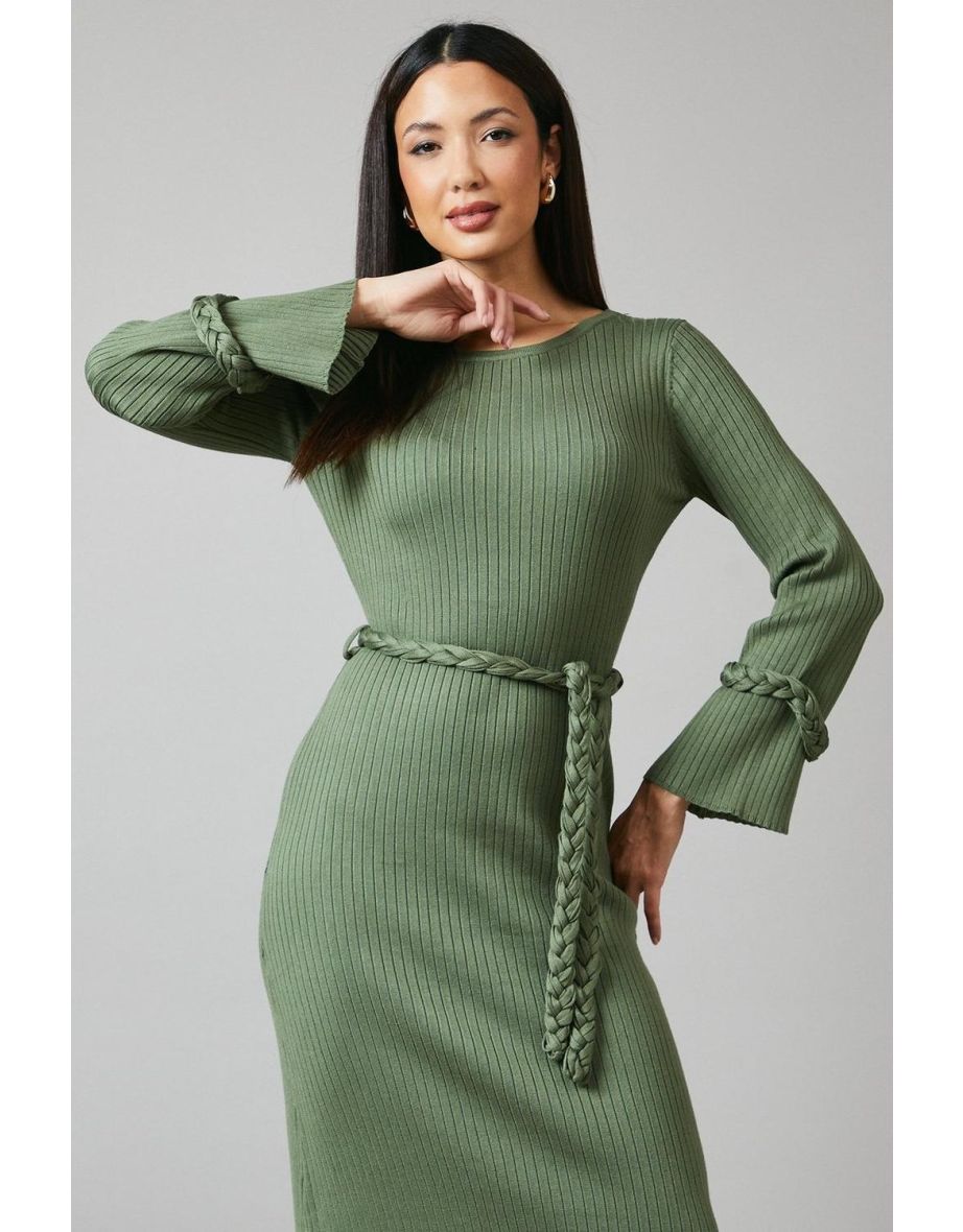 Plaited Ribbed Belted Midi Dress - 3