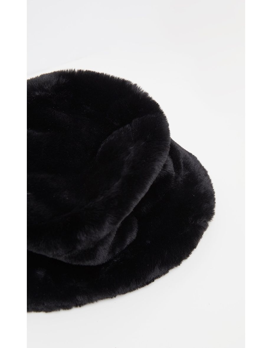 Black Faux Fur Bucket Hat - 3