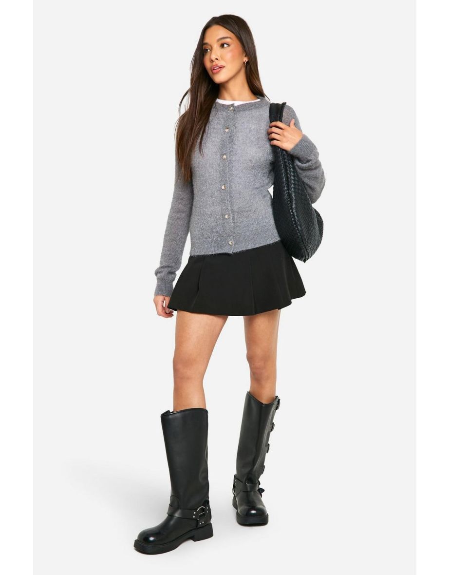 Fluffy Knit Button Cardigan - grey