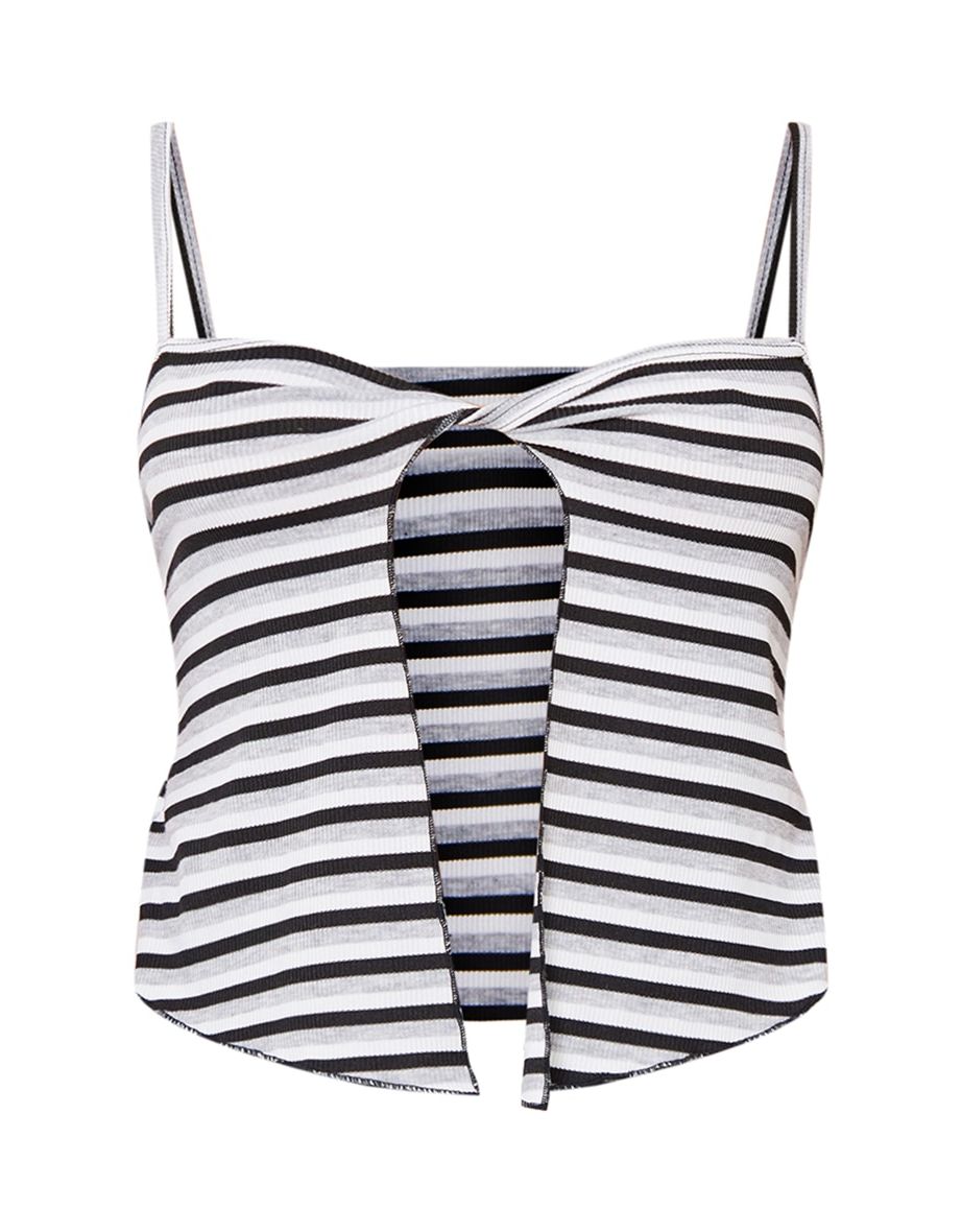Monochrome Stripe Twist Bust Strappy Cut Out Playsuit - 4