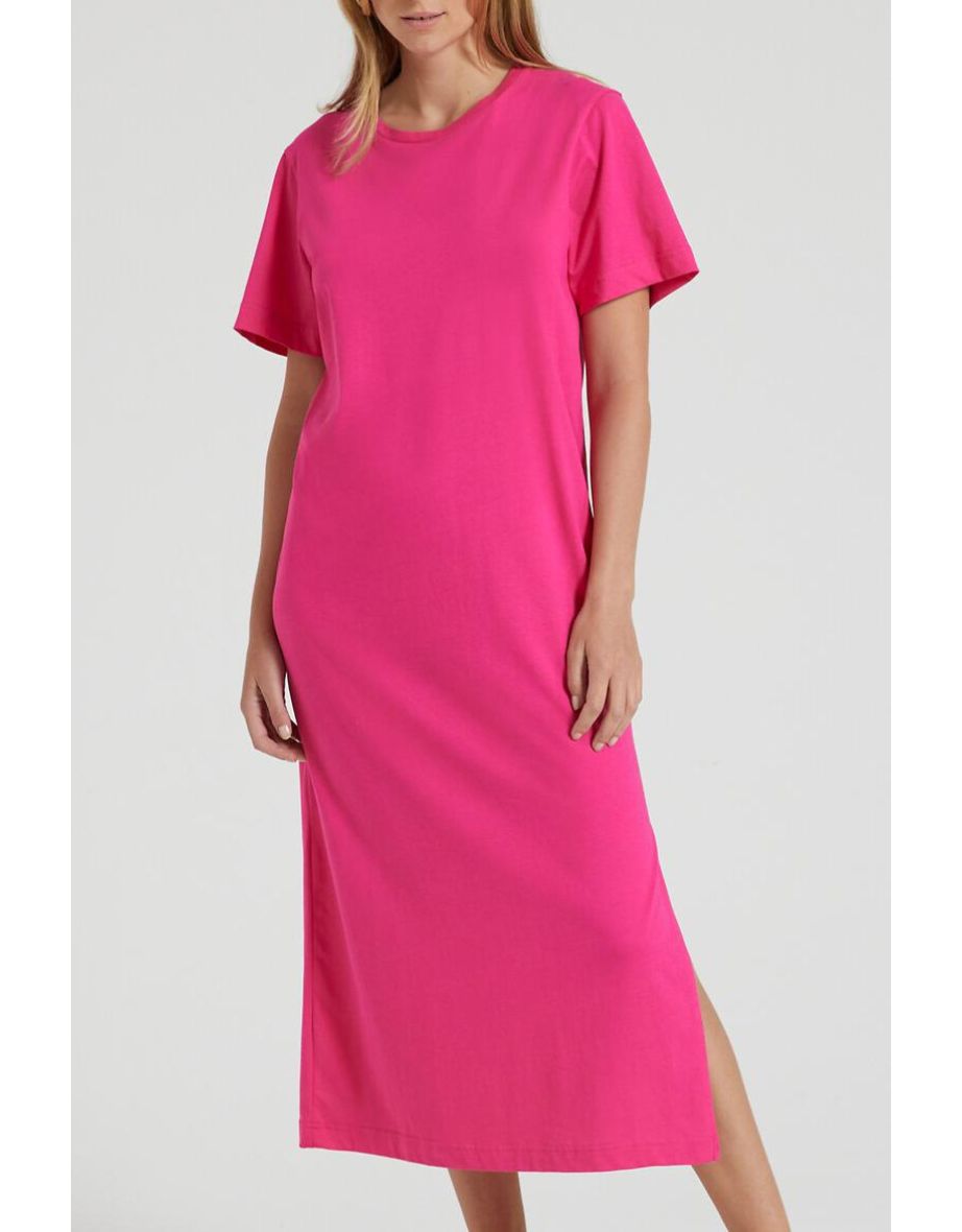 Midaxi T-Shirt Dress with Crew Neck and Short Sleeves