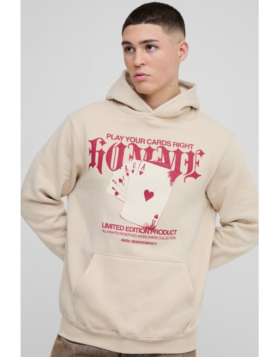 Gothic Cards Graphic Hoodie - sand