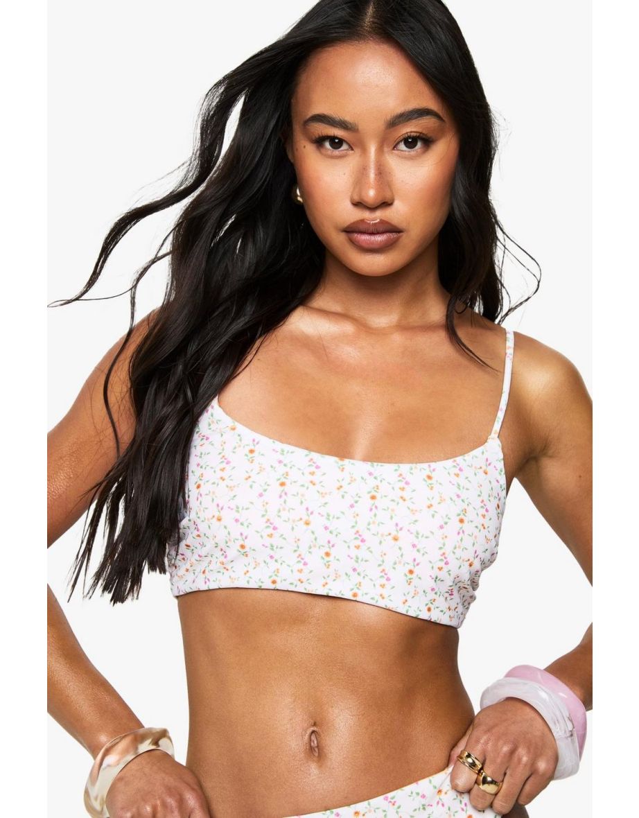Reversible Ditsy Floral Scoop Neck Bikini Top - orange - 3