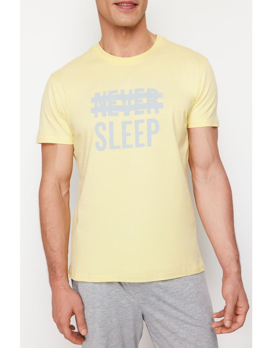 Yellow Regular Fit Knitted Summer Pajamas Set with Shorts - 7