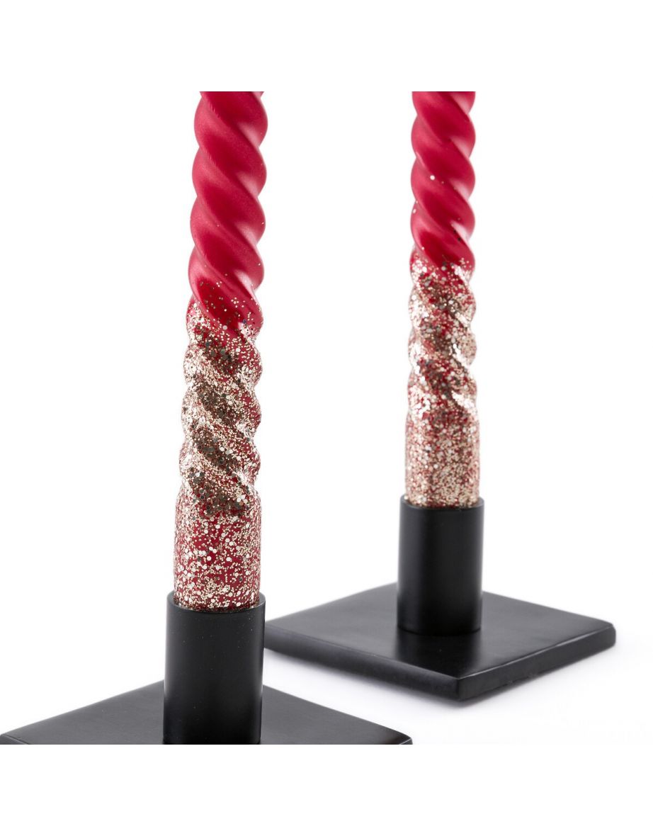 Set of 2 Caspar Glitter Twist Candles - 3