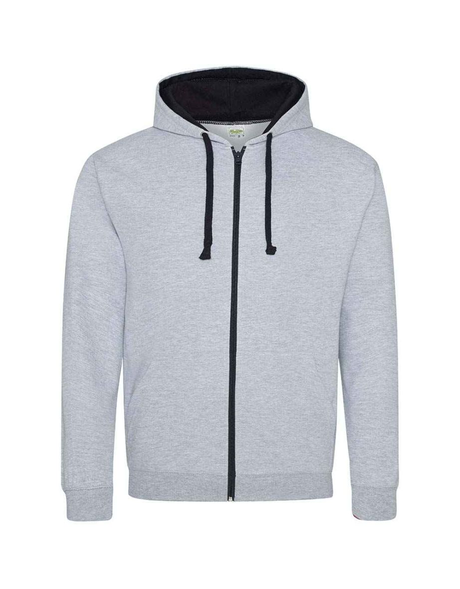 Awdis Mens Varsity Heather Full Zip Hoodie - Heather Grey/French Navy