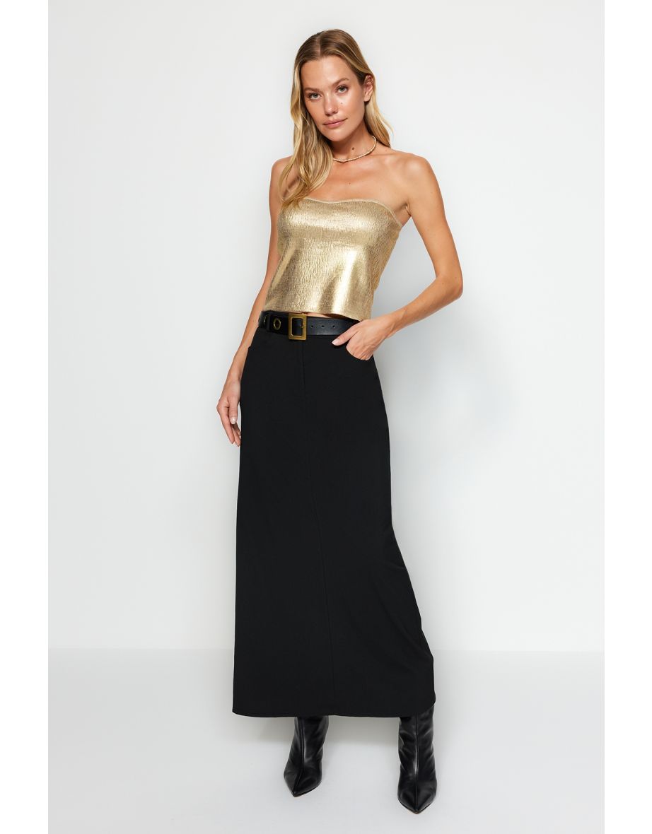 Gold Leaf Strapless Collar Blouse