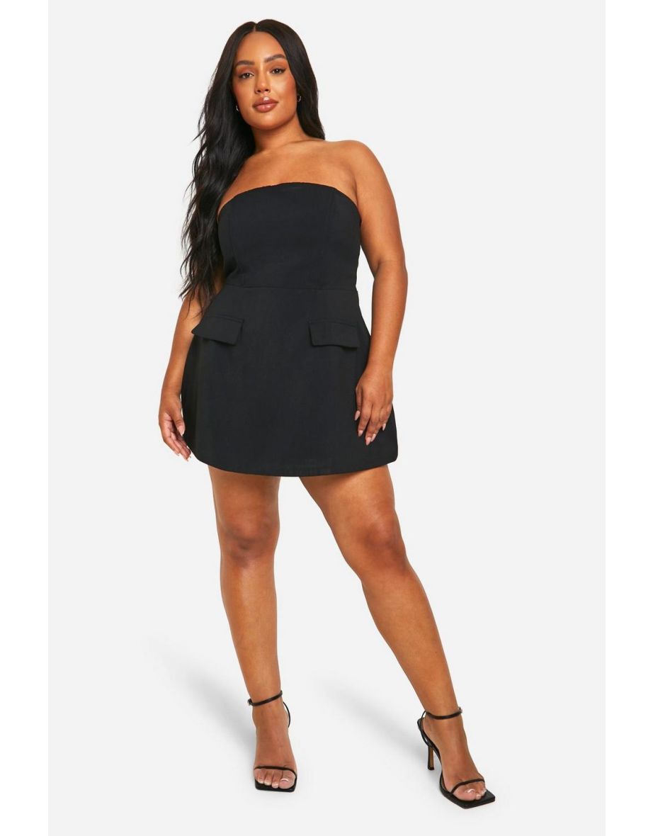 Plus Structured Bandeau Mini Dress - black