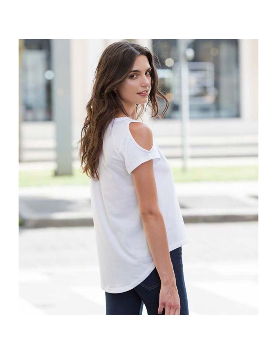 SF Womens/Ladies Plain Short Sleeve T-Shirt With Drop Detail - White - 2