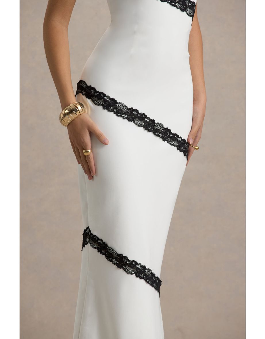 Elizabeth | White & Black Strappy Lace-Trimmed Maxi Dress - 4