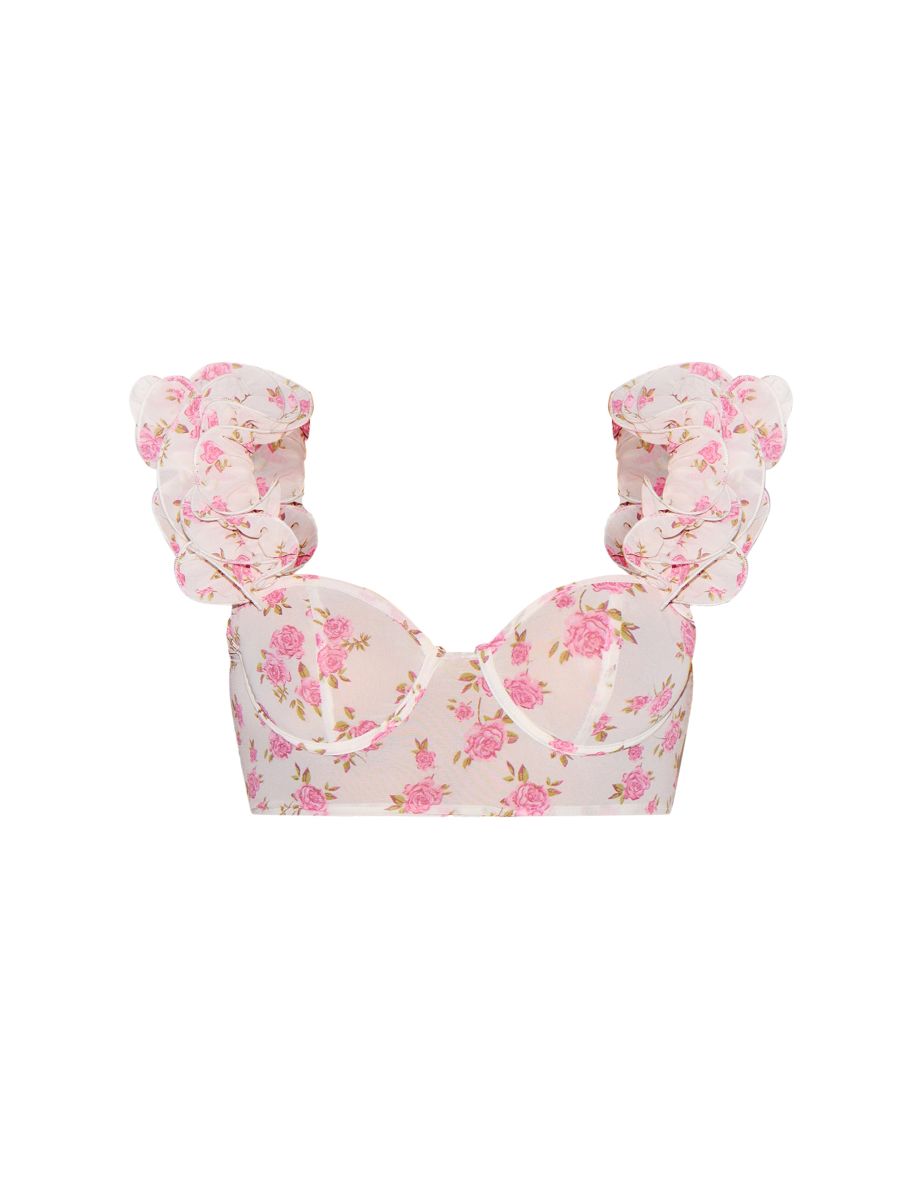 Petite Multi Floral Ruffle Crop Top - 4