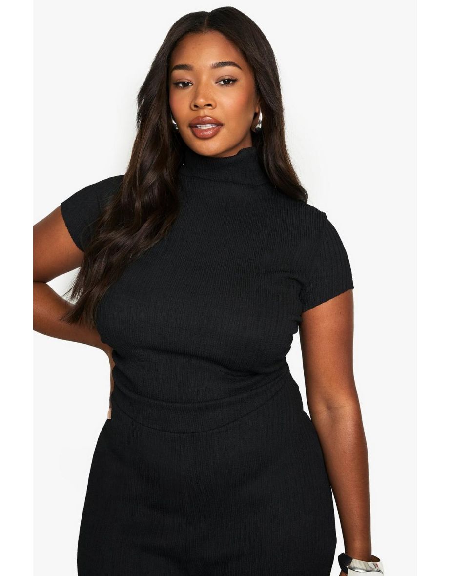 plus ripple texture high neck jumpsuit - black - 3