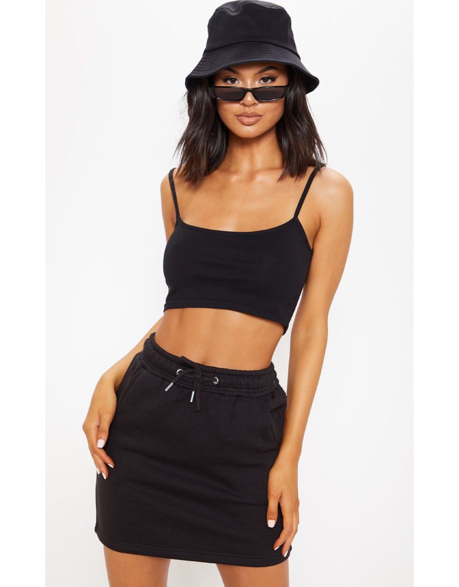 Black Sweat Drawstring Waist Mini Skirt