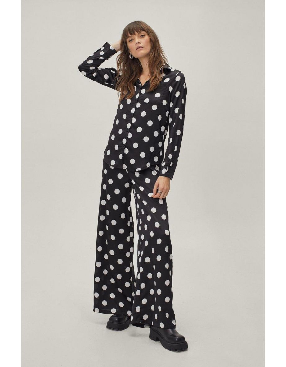 Polka Dot Spot Print Wide Leg Pants - black