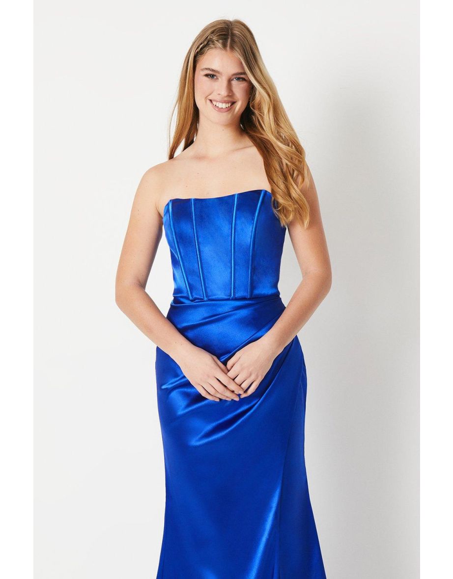 Debut London by Coast Satin Corset Bodice Drape Prom Dress - cobalt - 3