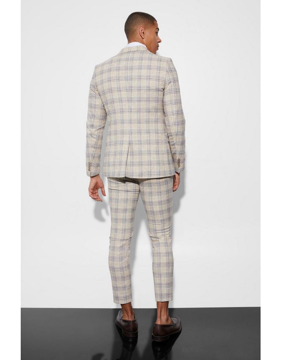 Skinny Single Breasted Check Suit Jacket - beige - 2