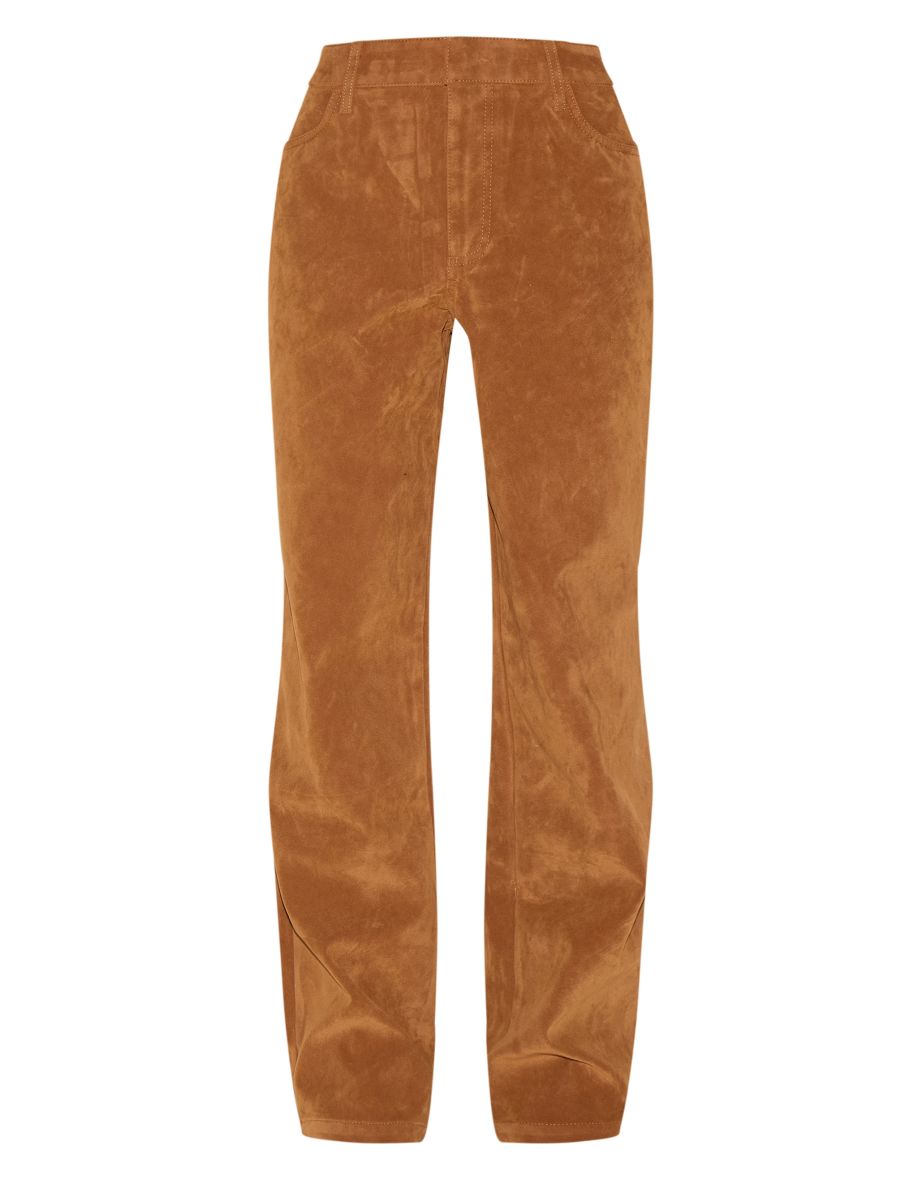Petite Deep Tan Faux Suede Mid Rise Straight Leg Trousers - 4