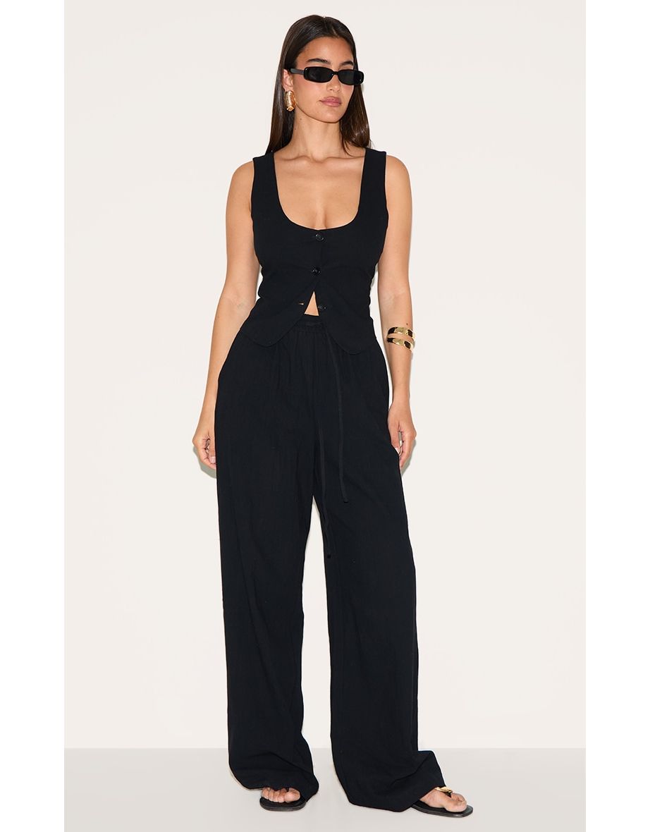 Black Tailored Draw String Wide Leg Trouser