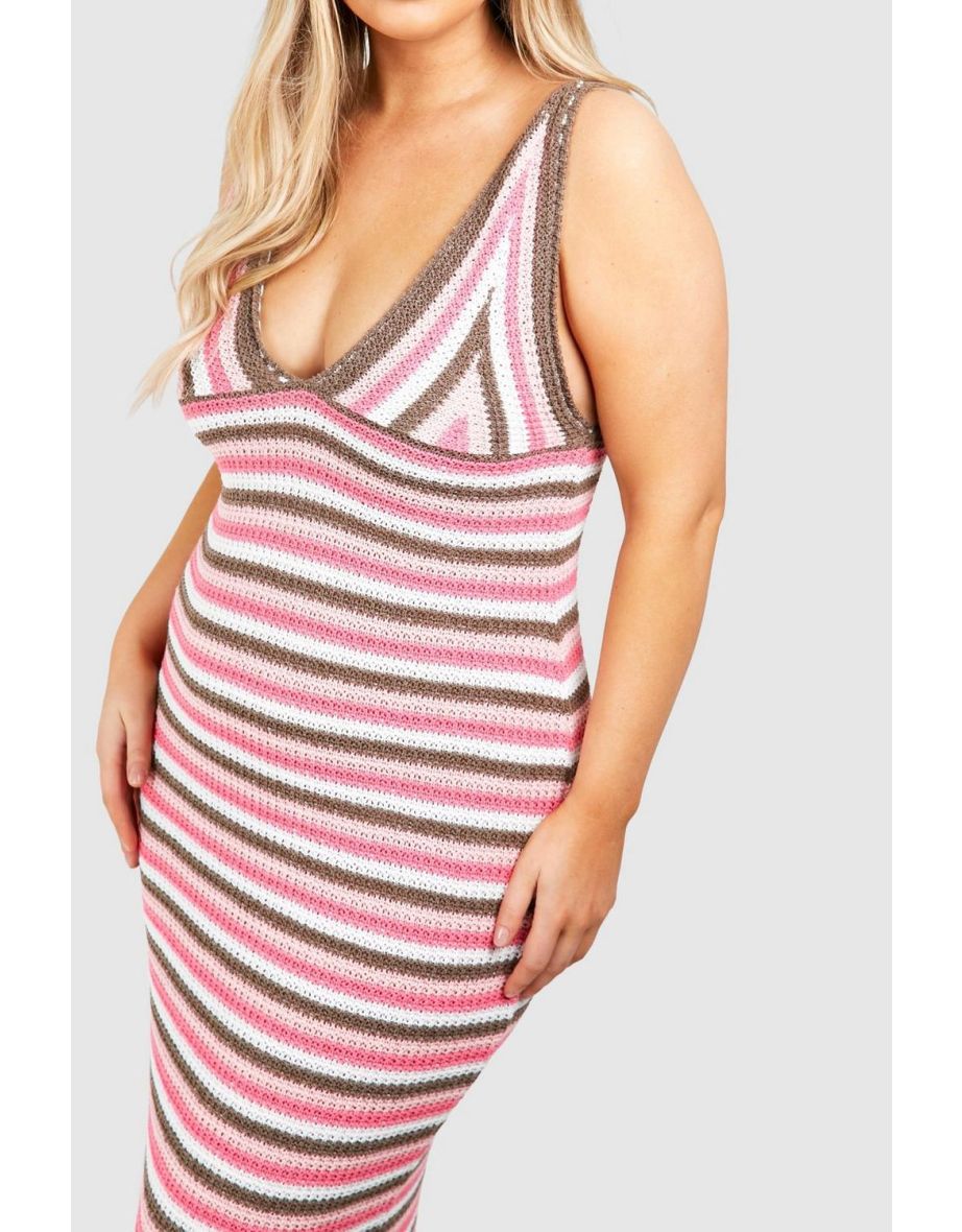 Plus Stripped Crochet Maxi Dress - 3