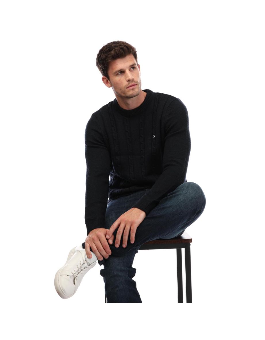 Men's Farah Winston Crew Knit in Blue - 3