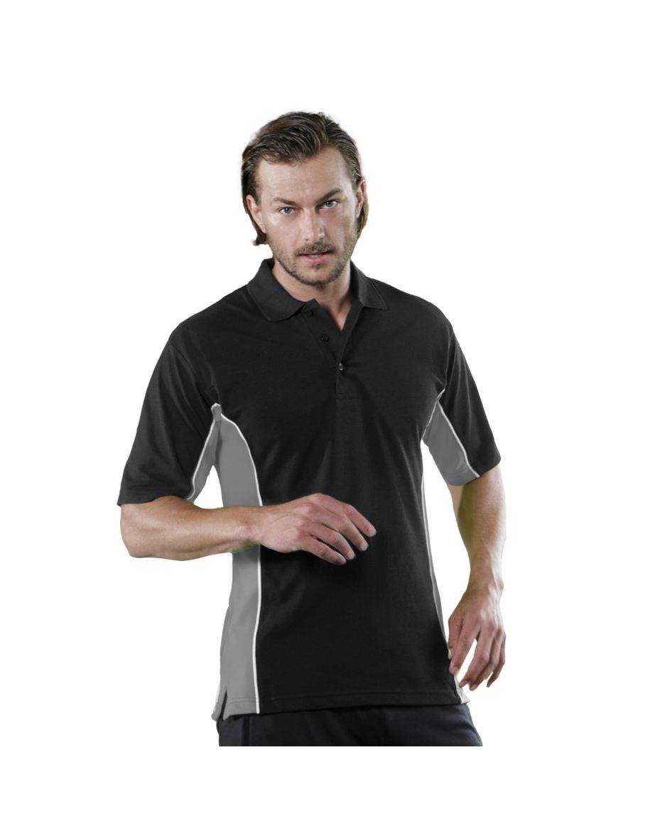 Gamegear® Mens Track Pique Short Sleeve Polo Shirt Top - Black/Grey/White - 2
