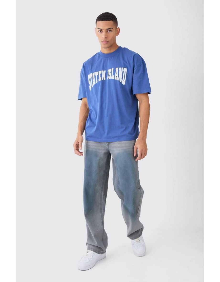 Oversized Extended Neck Staten Island T-shirt - navy - 2
