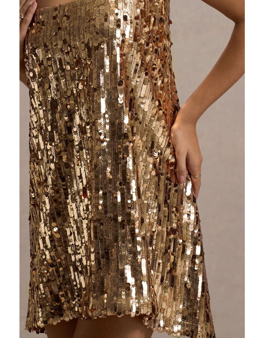 Nevada | Gold Embellished Strappy Halter-Neck Mini Dress - 5
